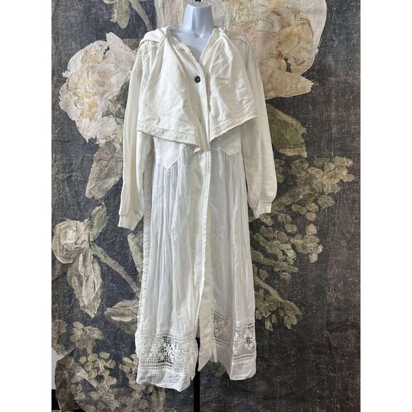 New Free People Float On Cardi Hooded Crochet Lace Sweatshirt Button Ivory S - Picture 6 of 13